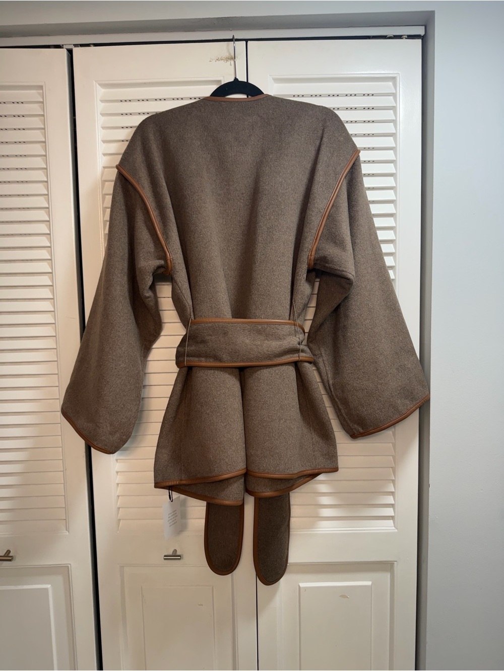 HELSA Taupe Open-Front Jacket with Brown Faux Leather Trim - Picture 4 of 7